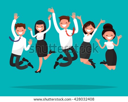 Business people jumping celebrating victory. Vector illustration of a flat design