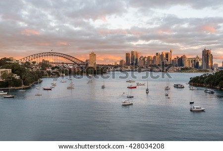 Sydney skyline sunset from Waverton Point