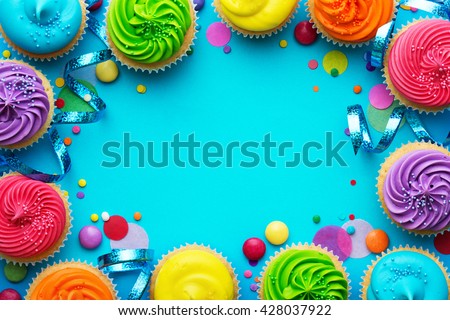Party background with cupcakes and confetti