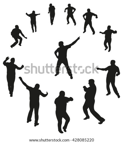 Vector Illustration. Set of Dancing Man Silhouettes