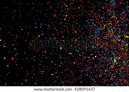 Colorful explosion of confetti. Colored stains and blots. Grainy abstract  colorful texture isolated on black background.  Vector illustration,eps 10.