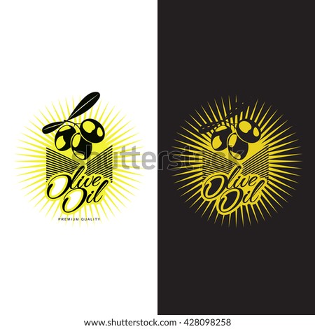 Logo Set about olive oil, vector illustration logos isolated on a white background, simple logos with olives and olive oil, black and yellow color design symbols