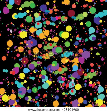 Paint splashes splatters abstract colorful vector background. Multicolored rainbow seamless pattern
