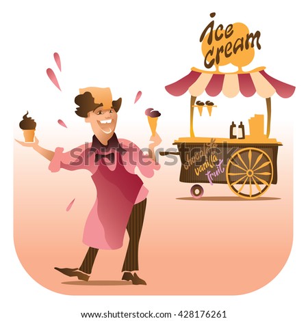 Ice Cream. Vector illustration of Ice Cream seller. Ice Cream truck.
