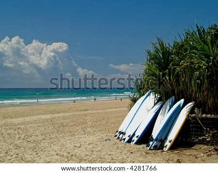 Beach view with surfboards Royalty-Free Stock Photo #4281766