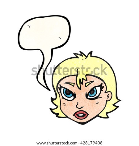freehand speech bubble textured cartoon angry female face