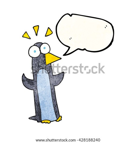 freehand speech bubble textured cartoon surprised penguin
