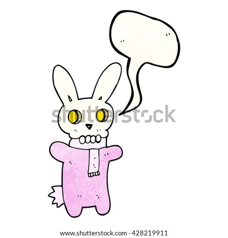freehand speech bubble textured cartoon spooky skull rabbit