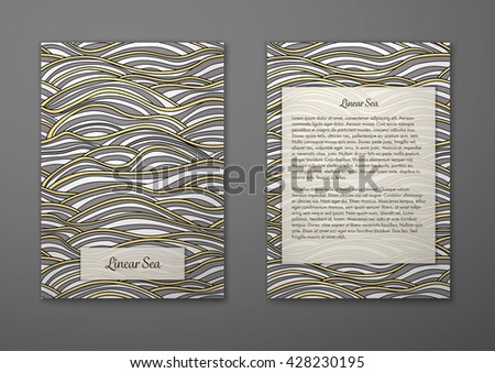 Vector cards with pattern, abstract waves texture. 
Colorful sea background. Layout template front page and back 
page.