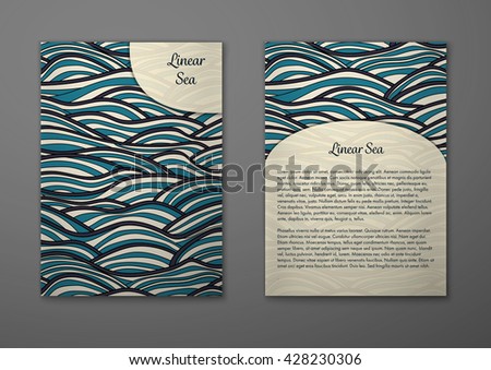Vector cards with pattern, abstract waves texture. 
Colorful sea background. Layout template front page and back 
page.