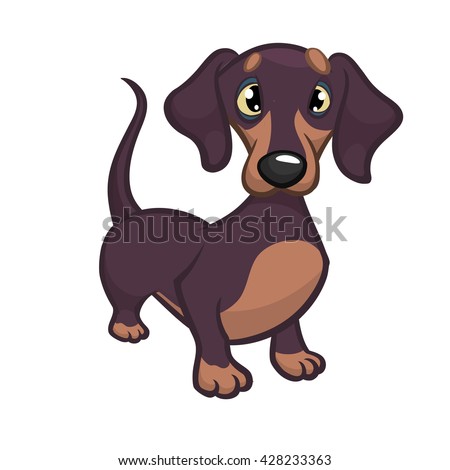 Cartoon Vector Illustration of Cute Purebred Dachshund Dog. Isolated on white background