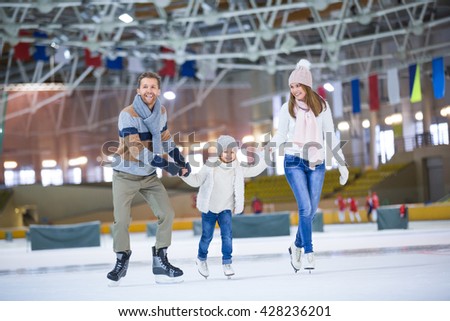 Active family at ice rink