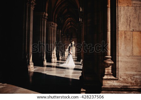 Bride walks on town hall