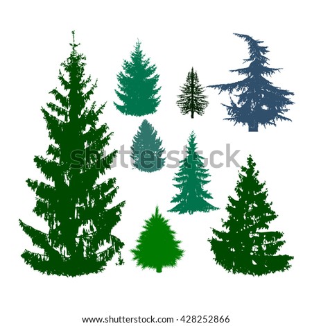 set of silhouettes of Christmas trees. Vector