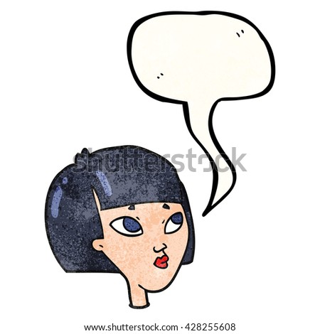 freehand speech bubble textured cartoon female face