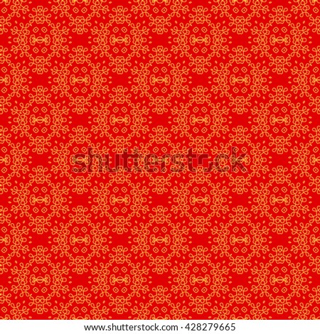 Vector Seamless Texture on Red. Element for Design. Ornamental Backdrop. Pattern Fill. Ornate Floral Decor for Wallpaper. Traditional Decor on Background