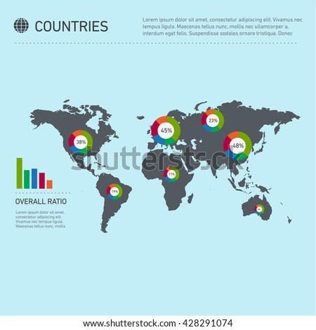 Conceptual infographic worldwide countries map chart | modern flat design illustration of infographics elements colorful on blue background