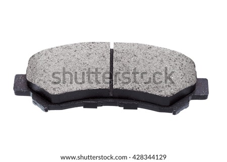 Brake pads isolated, car part automobile brake shoes on a white background.