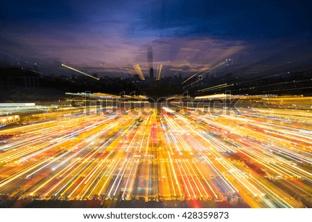Blurred market with moving light, zoom out effect of light , Bangkok, Thailand