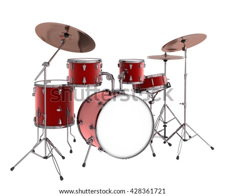 Drum kit. Isolated on white background. Include clipping path. 3d render