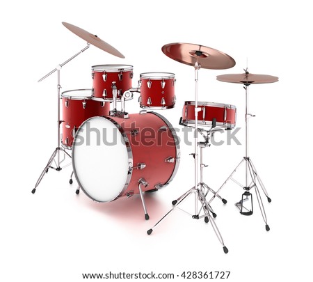 Drum kit. Isolated on white background. Include clipping path. 3d render