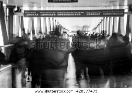 Black and White Image - Blurred Crowded City People  