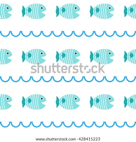 Hand drawn seamless pattern with funny fishes. Vector illustration.