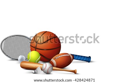 Many sport equipments on the floor illustration