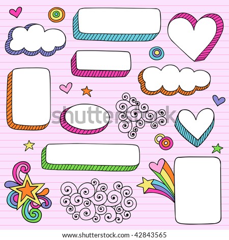 Hand-Drawn Psychedelic Notebook Doodles 3-D Frame Shapes on Lined Paper Background- Vector Illustration
