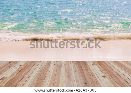 Wood floor on Retro Pastel Beach,motion blur background