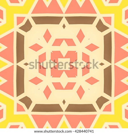 illustration seamless pattern background with different geometrical shapes of multiple colors. Illustration with symmetrical design. Kaleidoscope backdrop. Modern banner design template.