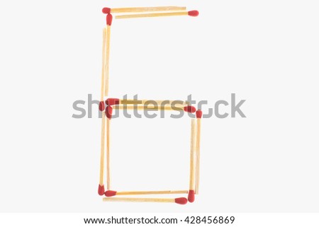 letter 6 made of safety match isolated on white background