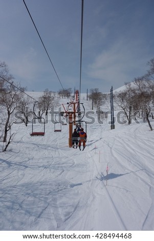 Ski-lift in Niseko Hirafu Ski Resort, Hokkaido, Japan.