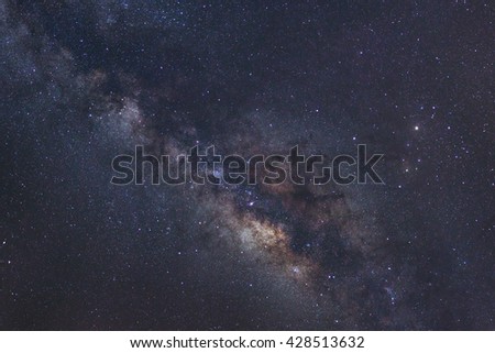 Milky Way galaxy, Long exposure photograph, with grain.
