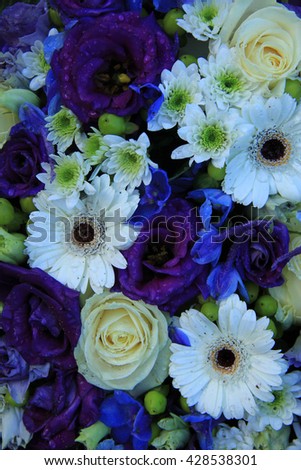 Wedding flowers in different shades of blue and white