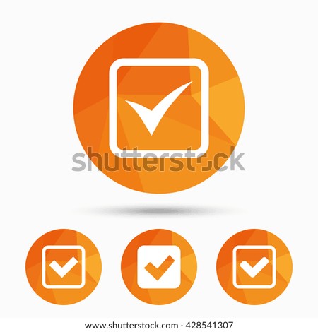 Check icons. Checkbox confirm squares sign symbols. Triangular low poly buttons with shadow. Vector