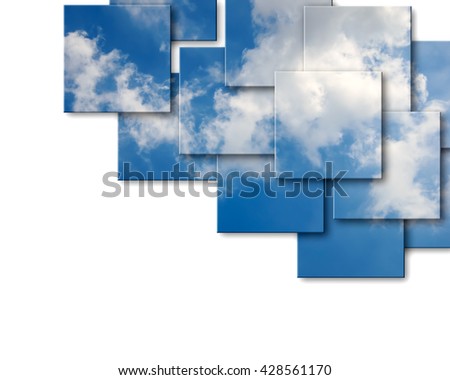 Abstract geometric shape from blue sky cubes.