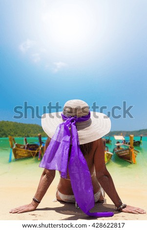 Beautiful woman on the beach. Koh Phi Phi Don Thailand