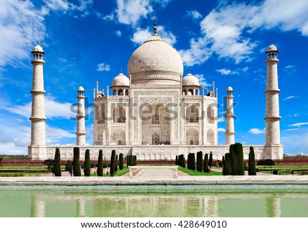 Taj Mahal in Agra, Uttar Pradesh, India. Indian Taj Mahal is one of the new seven wonders of the world. Royalty-Free Stock Photo #428649010
