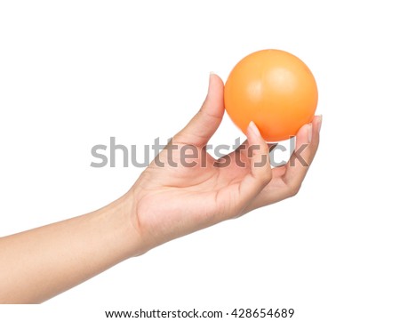 hand holding Plastic ball isolated on white background Royalty-Free Stock Photo #428654689