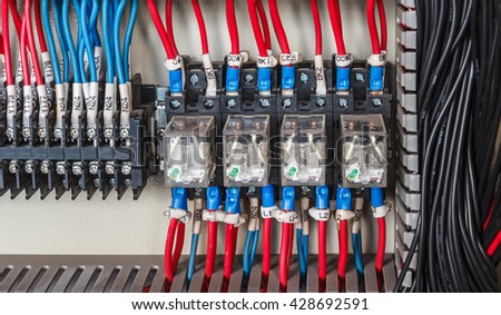 Wiring -- Control panel with wires industrial factory