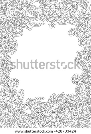 Adult coloring book page with plant elements. 