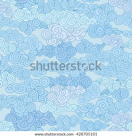 Abstract swirl shapes geometric tiled pattern in chinese style. Cloud pattern. Cloudy sky seamless background