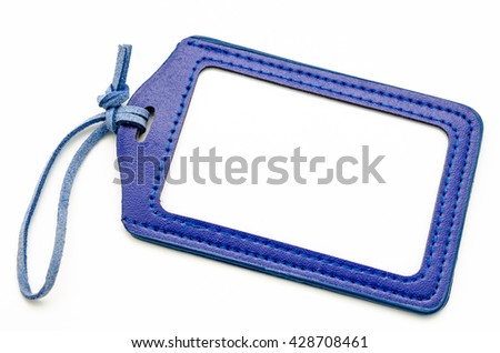 Light blue Leather Name Tag on white background.