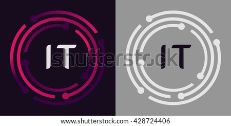 IT letters business logo icon design template elements in abstract background logo, design identity in circle, alphabet letter
