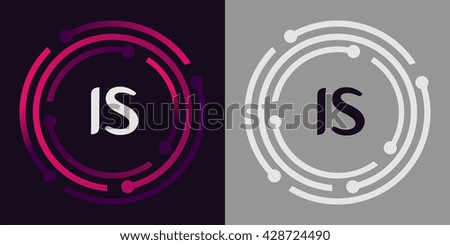 IS letters business logo icon design template elements in abstract background logo, design identity in circle, alphabet letter