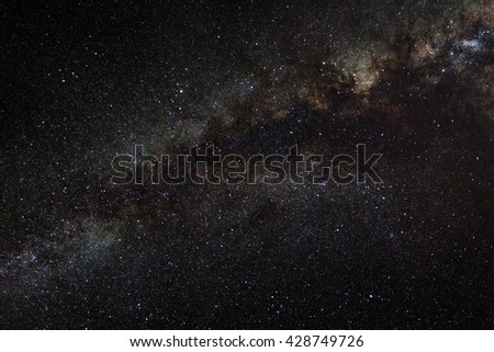 milky way galaxy on a night sky, long exposure photograph, with grain.
