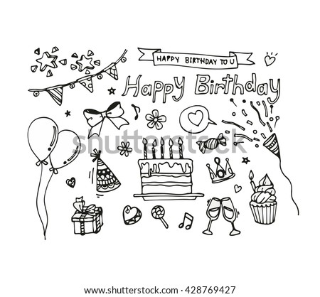 Vector set of hand draw birthday icon