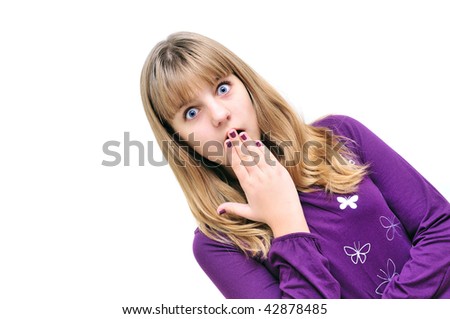 shocked teen girl over the white background