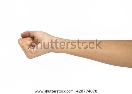 A female hand outstretched holding isolated on a white background
